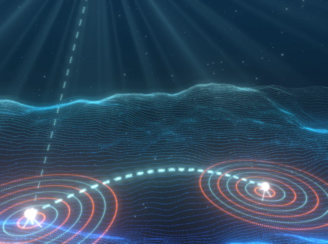 Illustration: an acoustic link between two seabed nodes
