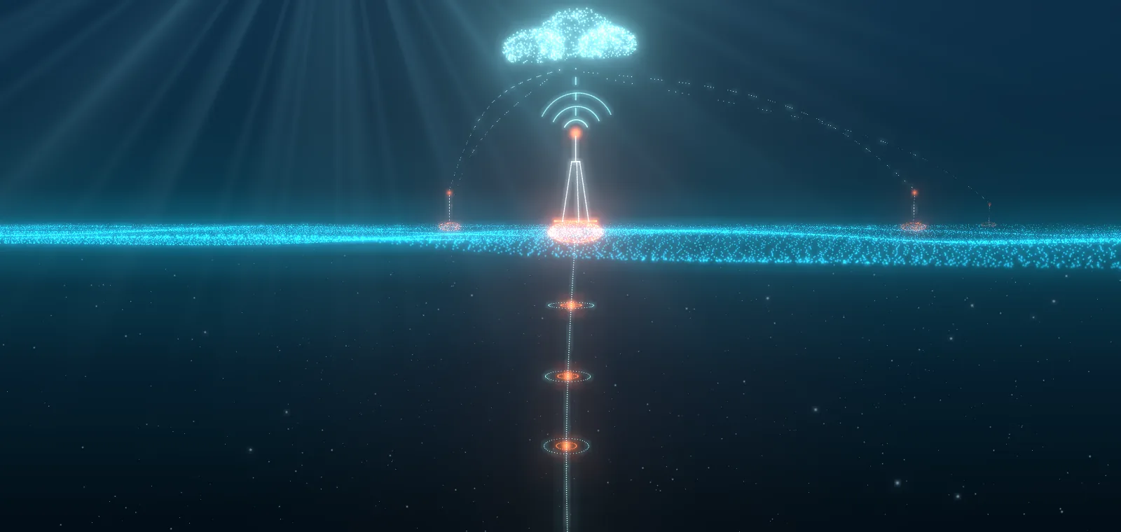 Illustration: buoys and moored sensors sending data to the cloud