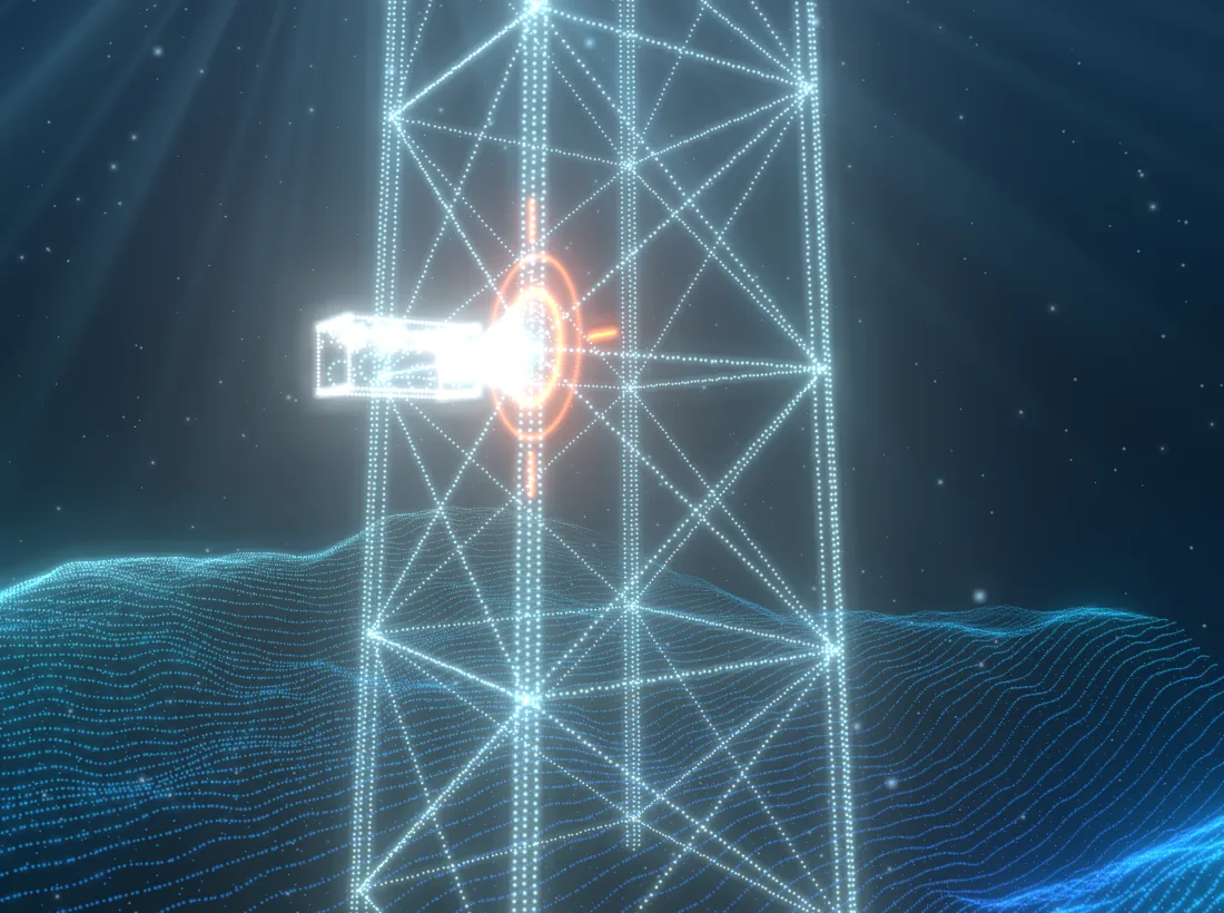 Illustration: an ROV inspecting a joint on an offshore platform jacket